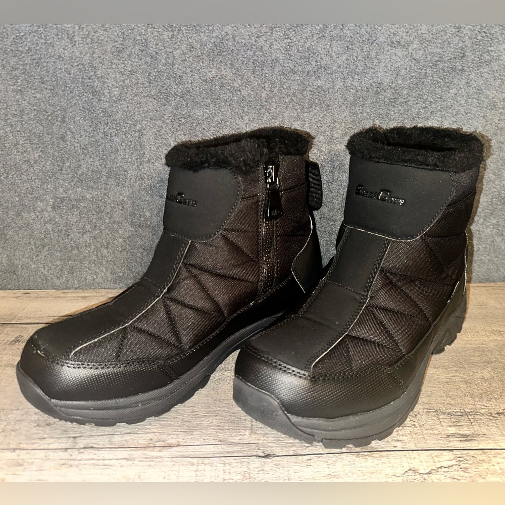 SILENTCARE Men’s Black Snow Boots with Fur Lining